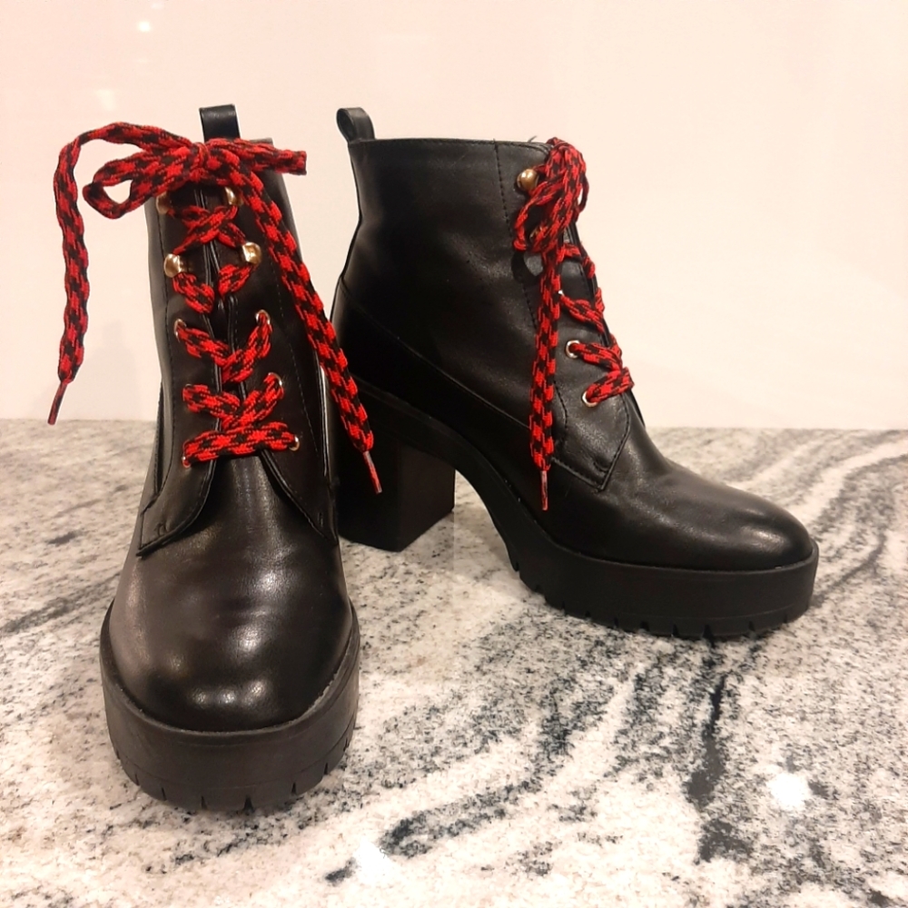 FOREVER 21 Black high heel Vegan Combat boots  SIZE 8M